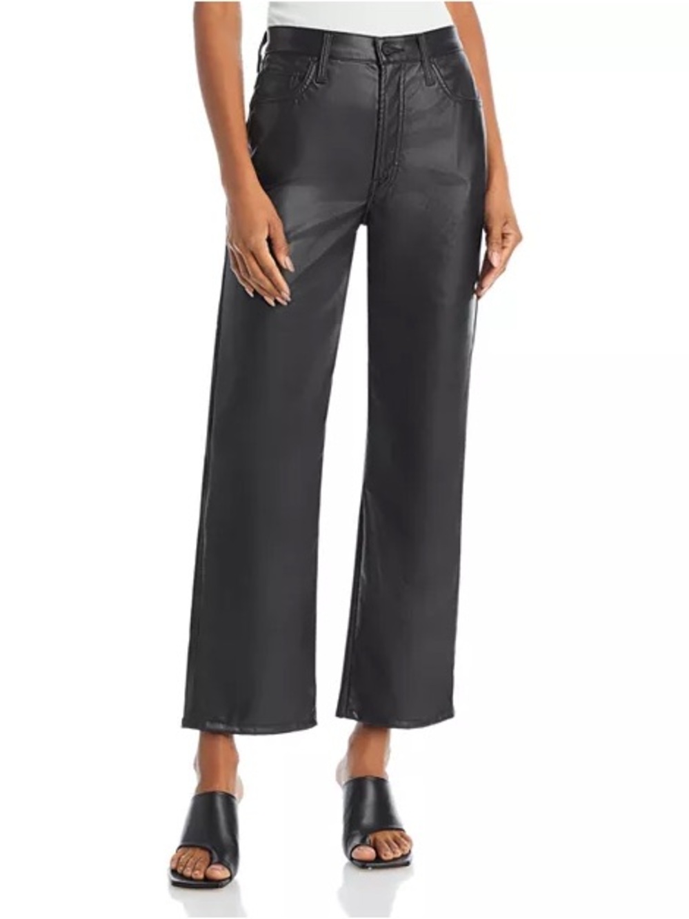 Mother The Rambler Zip Ankle Faux Leather Black Pants Wax On Wax Off Size 31